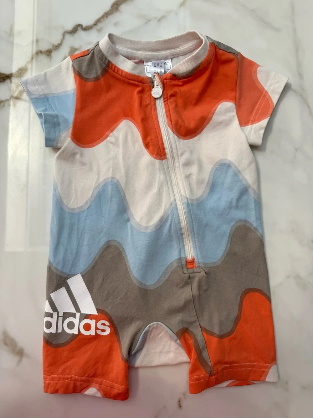 adidas x marimekko baby Short-Sleeve romper - Wave Print Blue/Orange